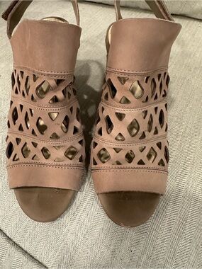 Vince Camuto Taupe Laser-Cut Slingback Sandals